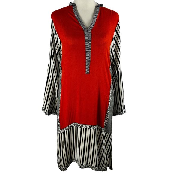 Luxurious! SANA SAFINAZ Kaftan in Orange & Black Viscose Size Medium - Picture 1 of 11